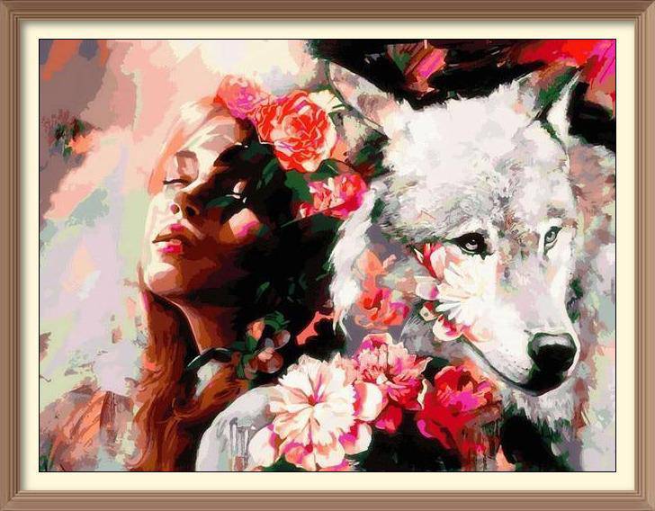 Girl And The White Wolf - Diamond Paintings - Diamond Art - Paint With Diamonds - Legendary DIY  | Free shipping | 50% Off