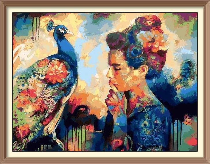 Lady And The Peacock - Diamond Paintings - Diamond Art - Paint With Diamonds - Legendary DIY  | Free shipping | 50% Off