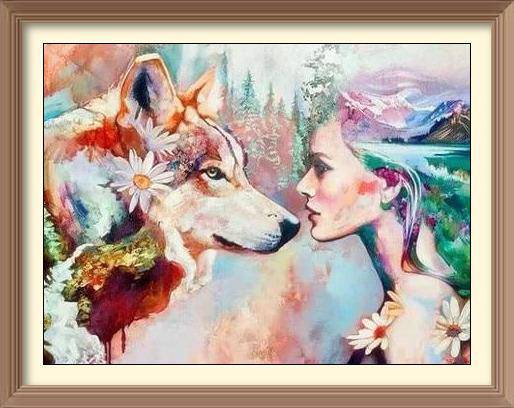 Nature Lady And The Wolf - Diamond Paintings - Diamond Art - Paint With Diamonds - Legendary DIY  | Free shipping | 50% Off