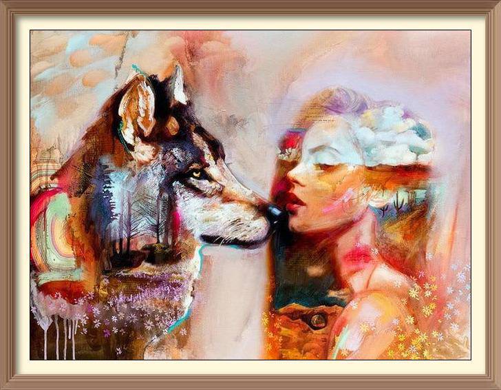Lady And The Black Wolf - Diamond Paintings - Diamond Art - Paint With Diamonds - Legendary DIY  | Free shipping | 50% Off