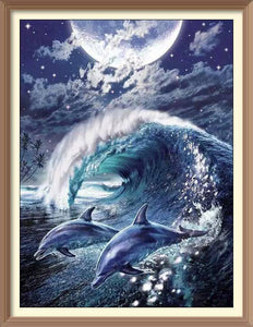 Dolphins on Tide - Diamond Paintings - Diamond Art - Paint With Diamonds - Legendary DIY - Best price - Premium - Free Shipping - Arts and Crafts