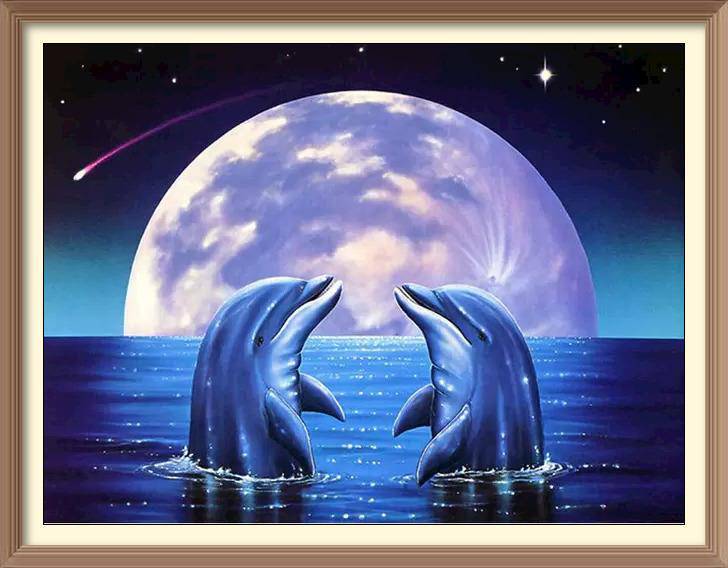 Dolphins kiss under the Moonlight - Diamond Paintings - Diamond Art - Paint With Diamonds - Legendary DIY - Best price - Premium - Free Shipping - Arts and Crafts