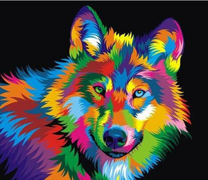 Multicolored Happy Wolf - Diamond Paintings - Diamond Art - Paint With Diamonds - Legendary DIY  | Free shipping | 50% Off
