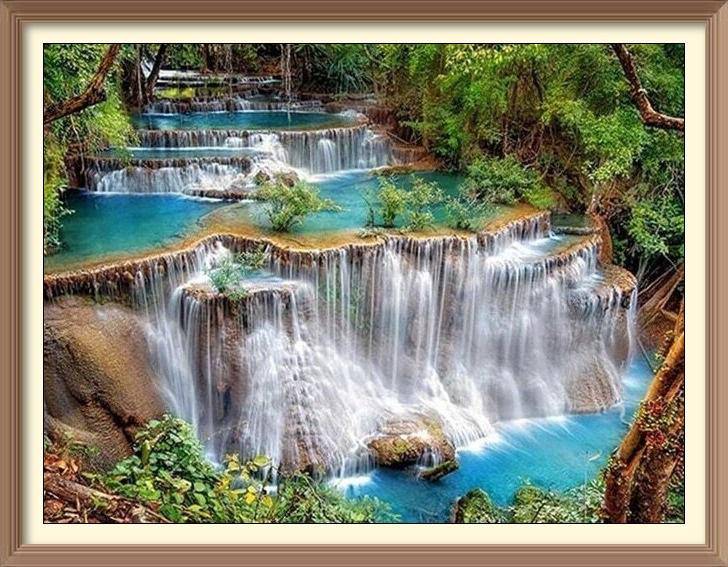 Waterfall in Primary Forest 1 - Diamond Paintings - Diamond Art - Paint With Diamonds - Legendary DIY  | Free shipping | 50% Off
