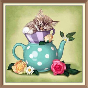 Lovely Kittens Sleeping In Green Teapot - Diamond Paintings - Diamond Art - Paint With Diamonds - Legendary DIY  | Free shipping | 50% Off