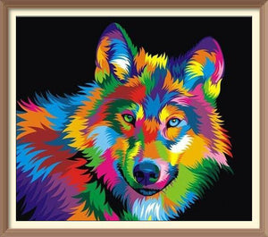 Multicolored Happy Wolf - Diamond Paintings - Diamond Art - Paint With Diamonds - Legendary DIY  | Free shipping | 50% Off