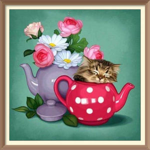 Lovely Kittens Sleeping In Teapot - Diamond Paintings - Diamond Art - Paint With Diamonds - Legendary DIY  | Free shipping | 50% Off