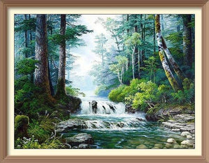 Waterfall in Primary Forest 12 - Diamond Paintings - Diamond Art - Paint With Diamonds - Legendary DIY  | Free shipping | 50% Off