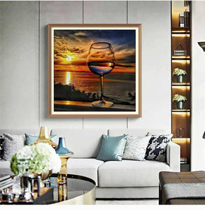Sunset and Glass of Wine - Diamond Paintings - Diamond Art - Paint With Diamonds - Legendary DIY  | Free shipping | 50% Off