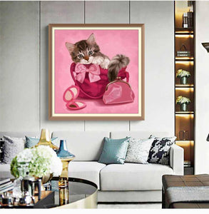 Brown Kitten In Red Handbag - Diamond Paintings - Diamond Art - Paint With Diamonds - Legendary DIY  | Free shipping | 50% Off