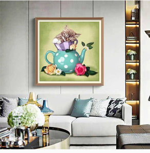 Lovely Kittens Sleeping In Green Teapot - Diamond Paintings - Diamond Art - Paint With Diamonds - Legendary DIY  | Free shipping | 50% Off